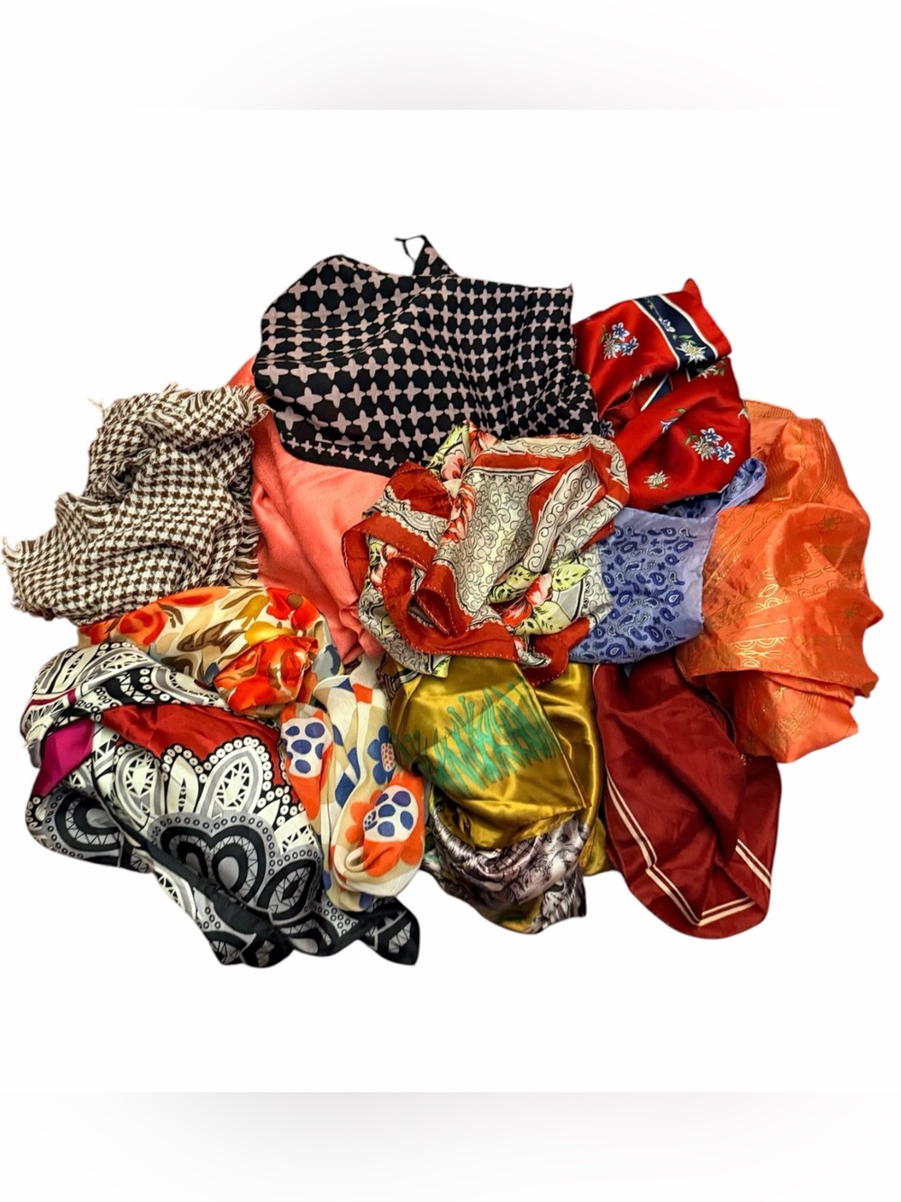 Bundle of 12 Vintage Scarves- Silk, Polyester, Cotton etc.